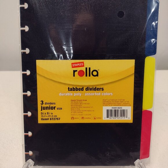 Staples Rolla Insertable Poly Tabbed Dividers, 3ct - Junior Size.5in x 8.25in - Picture 1 of 2